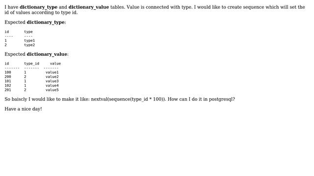 Databases: Sequence according to value from table in postgresql смотреть онлайн