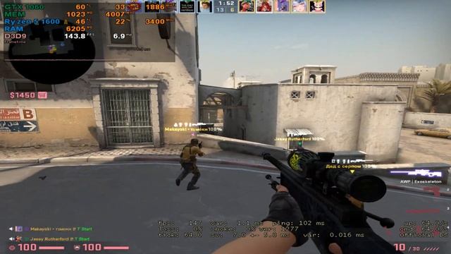 CS:GO : GTX 1060 3GB + Ryzen 5 1600 смотреть онлайн
