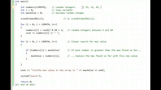 C++ sequential search finding max value смотреть онлайн