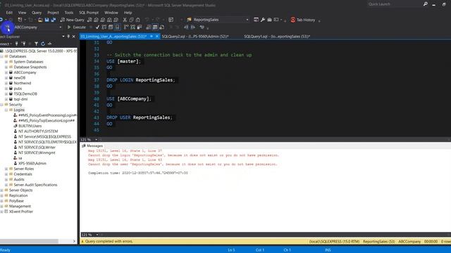 SQL Error 15151 'Cannot drop , because it does not exist or you do not have permission' смотреть онлайн
