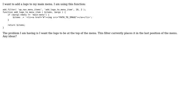Wordpress: Add item to top of menu using a filter in functions.php смотреть онлайн