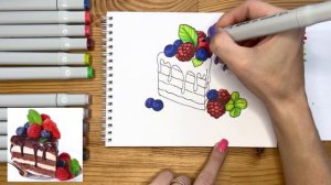 Рисунок скетч маркерами "Пирожное" для скетчбука | Срисовка картинки для начинающих