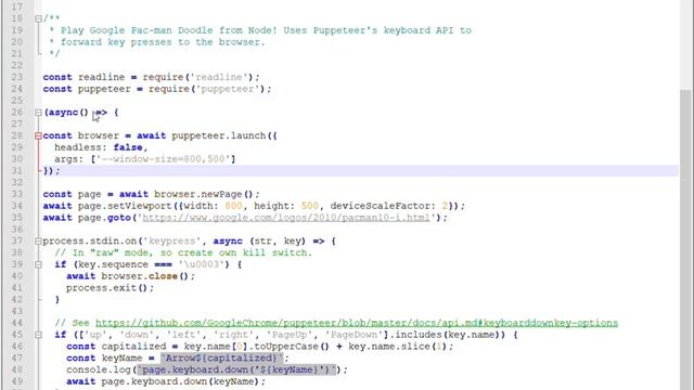 Puppeteer exemple de Pacman.js смотреть онлайн