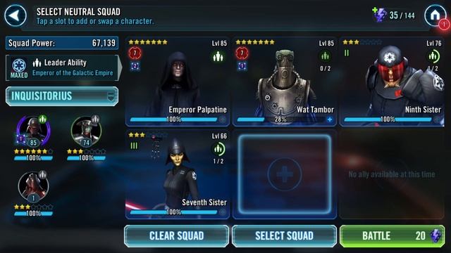 Galactic Conquest Sector 4 Hard - Imperial Inquisition - Near 100 Purge, 1 Battle - No GLs | SWGoH смотреть онлайн