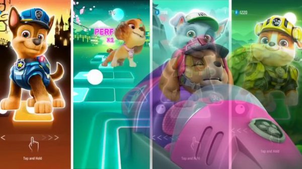 Chase🐶 vs Skye🐩 vs Rocky🐶 vs Rubble🐕  Pew Patrol   Tiles Hop EDM Rush