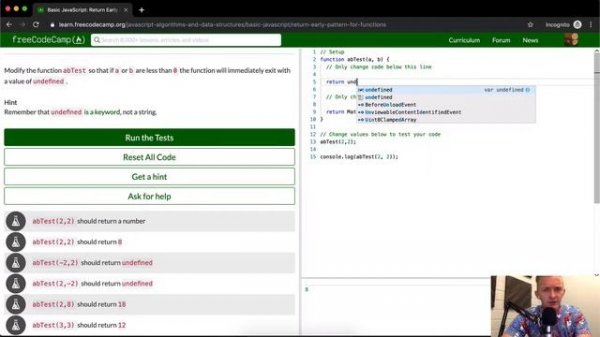 Return Early Pattern for Functions - Free Code Camp
