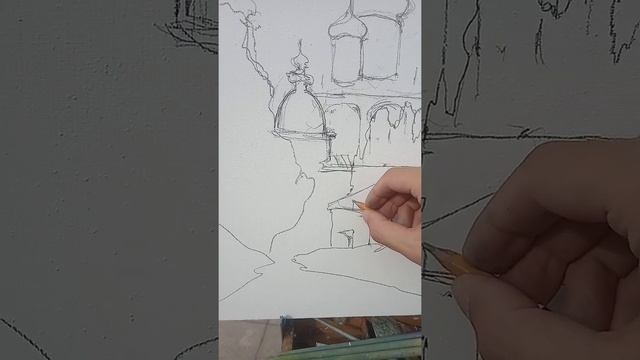 Этапы работы над картиной на пленэре Уроки рисования Этап 1 - рисунок углем на холсте. Город Дмитро смотреть онлайн