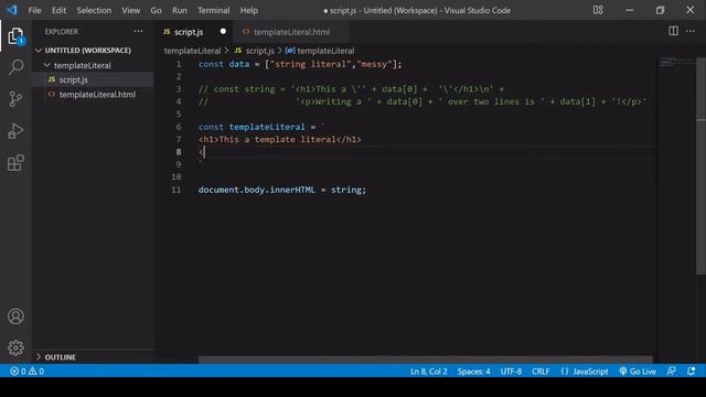 Write HTML in JavaScript with ES6 Template Literals смотреть онлайн