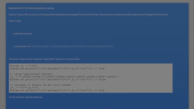 Java-8 regex negative lookbehind with `\R` смотреть онлайн