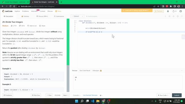 Divide two integers | Leetcode problem #29 | Explanation(tamil) and code in python смотреть онлайн
