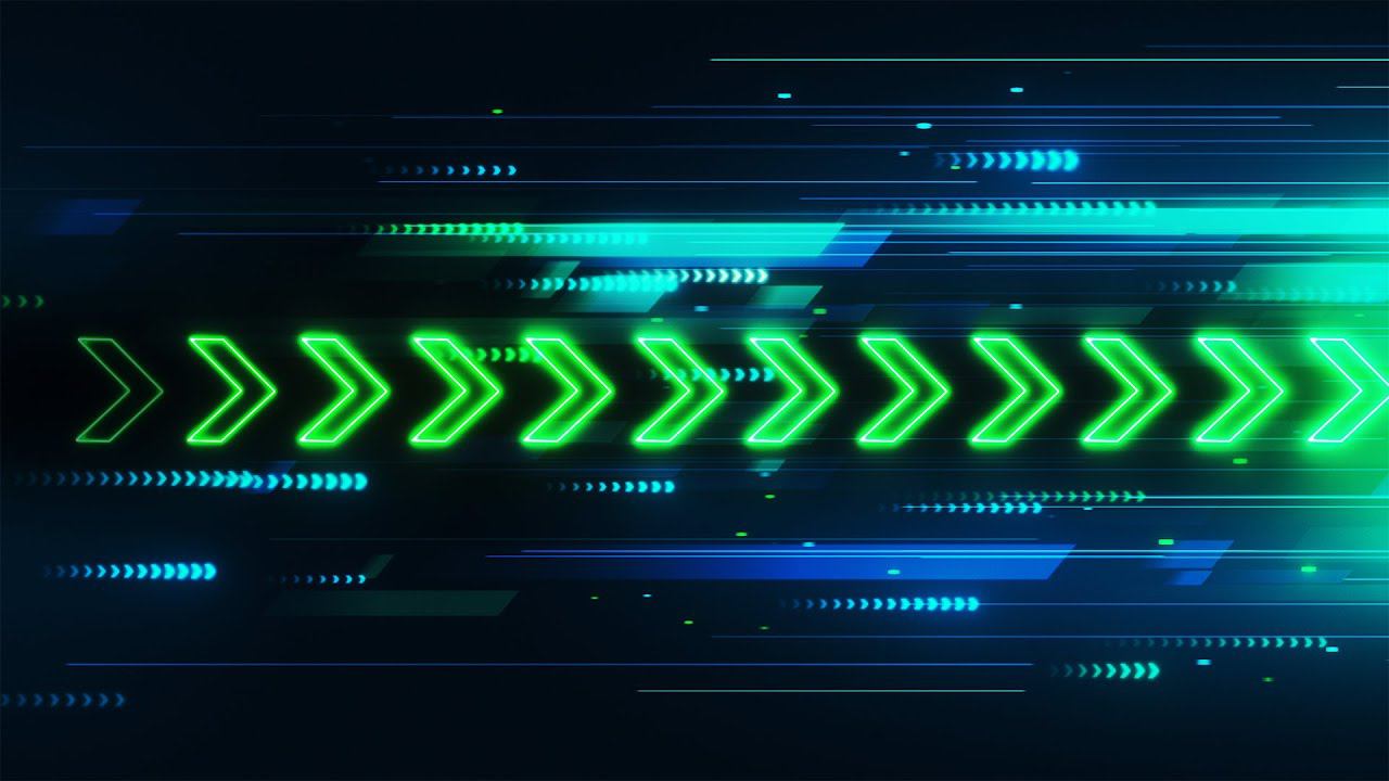 Анимированный абстрактный темный фон: Неоновые зеленые стрелки