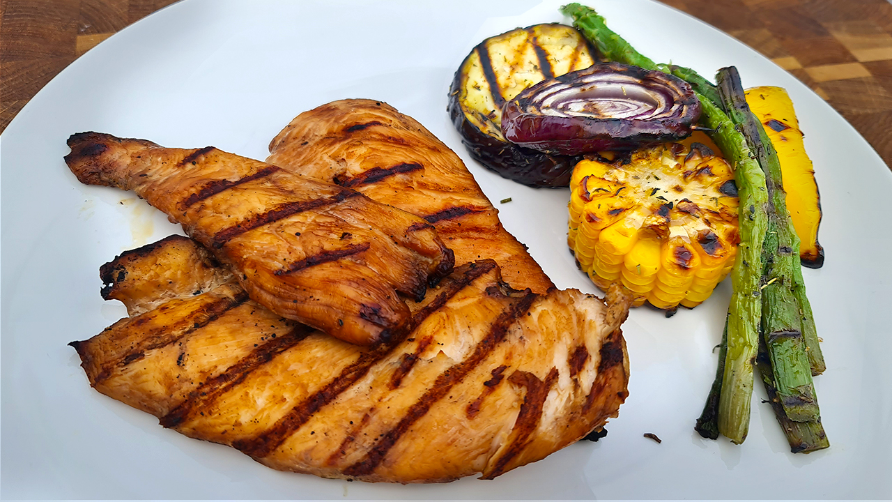 Сочное куриное филе с овощами на гриле смотреть онлайн