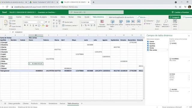 TALLER 3 CREACION DE GRAFICOS 1 xlsx Microsoft Excel Online Google Chrome 2021 06 18 11 40 54 смотреть онлайн