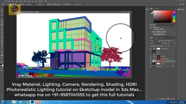 Vray night rendering on sketch up model in 3ds max in hindi | photoshop post editing tutorial смотреть онлайн