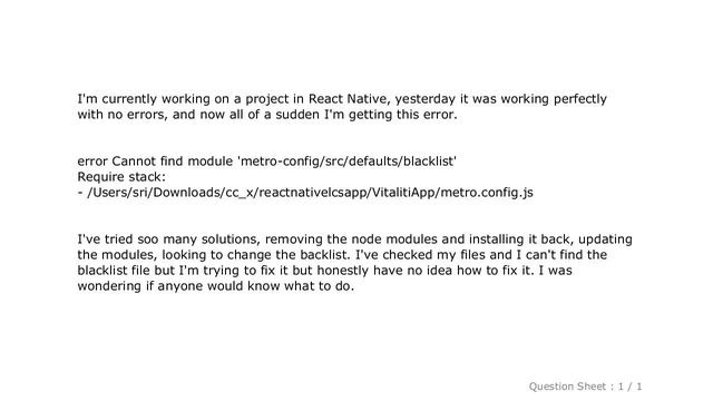 iOS : React Native Error Cannot find module 'metro-config/src/defaults/blacklist' смотреть онлайн