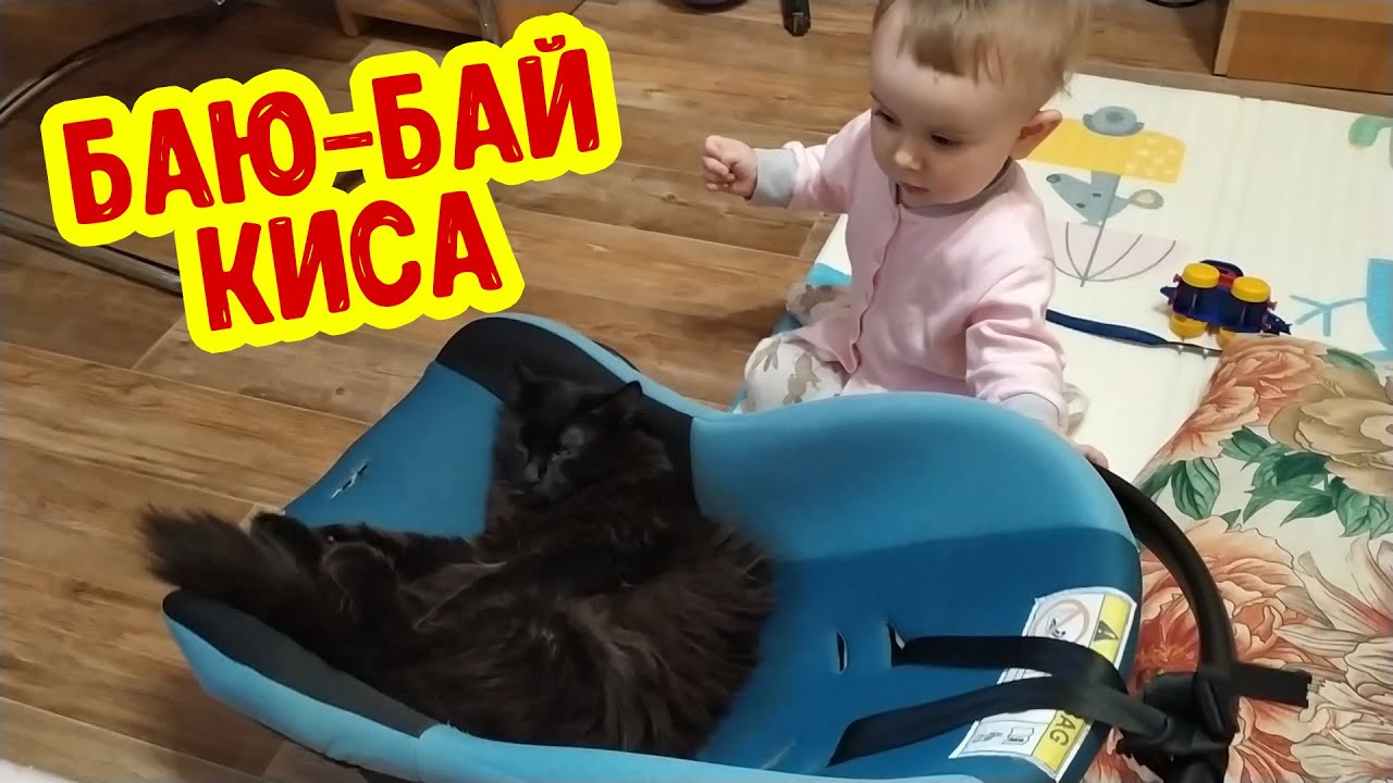 Аня укачивает кису! Кошка забралась в детскую люльку! Дети и кошки смотреть онлайн