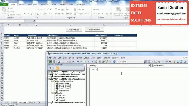 Start Stop Timer buttons in Excel - VBA Macro Tutorial смотреть онлайн