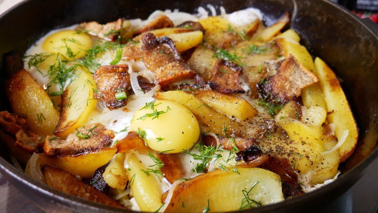 Наш любимый завтрак. Жареная КАРТОШЕЧКА с САЛОМ, цыганка готовит.Gipsy Cuisine.