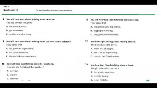 B1 Preliminary (PET) Listening Test 15 with answers (new format)