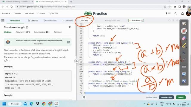 Count even length || Combination || Maths || Power || GFG POTD || JAVA Code || C++ Code || Hindi || смотреть онлайн
