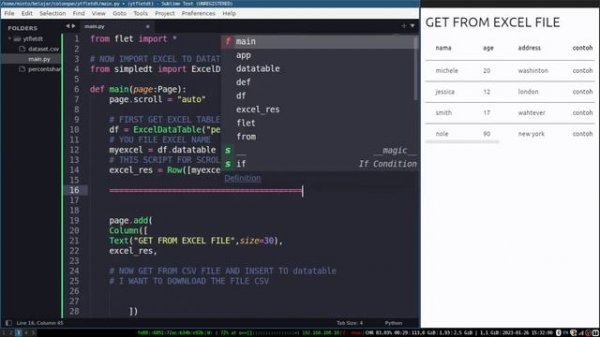Flet Tutorial - Import Excel , Csv , Sqlite Table to Datatable
