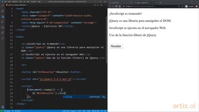 jQuery - Ejercicio 107: Uso Función filter() para Filtrar Elementos que Cumplan una Condición смотреть онлайн