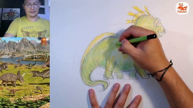 Как нарисовать Динозавра цветными карандашами / урок рисования для детей смотреть онлайн
