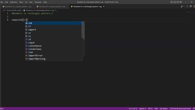 Write a Program to Print Numbers in Square and Rectangle Pattern in Python || Visual Studio Code || смотреть онлайн