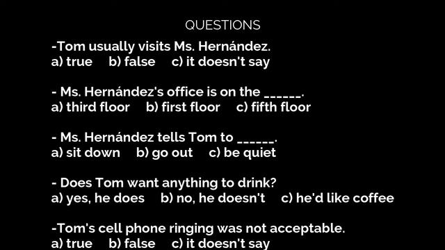 Ms Hernández's office (Listening: Simple present and Imperatives) With questions смотреть онлайн