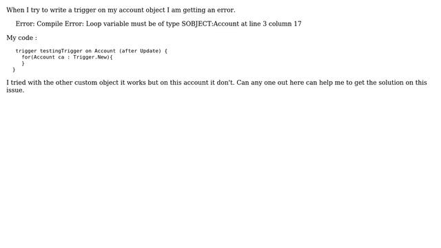 Salesforce: Error: Compile Error: Loop variable must be of type SOBJECT:Account смотреть онлайн