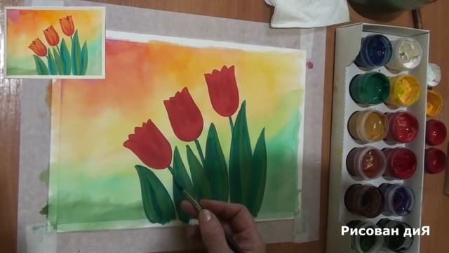 Как нарисовать цветы на 8 МАРТА поэтапно легко. Как нарисовать тюльпаны для начинающих. смотреть онлайн