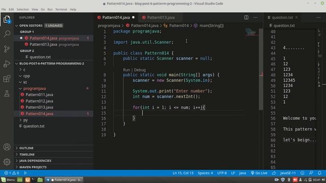 Java: pattern programming #014 || vs code || смотреть онлайн