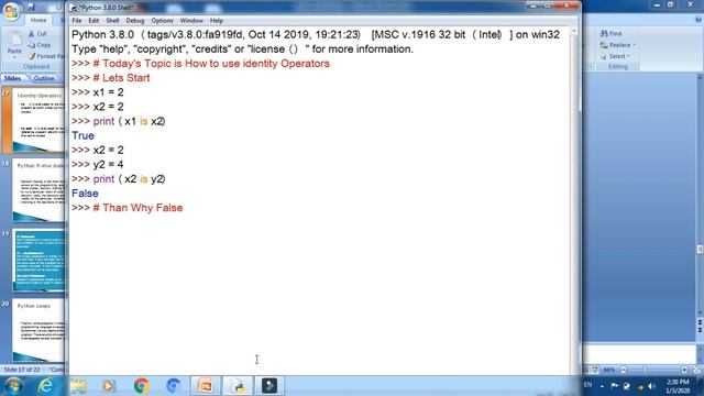 Python 3.8 == Work Shop Part #11 == What is identity Operator and How to use identity Operator. смотреть онлайн