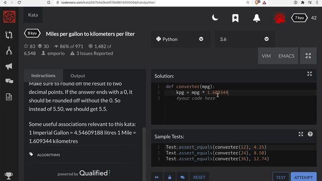 Codewars - Python - Miles per gallon to kilometers per liter смотреть онлайн