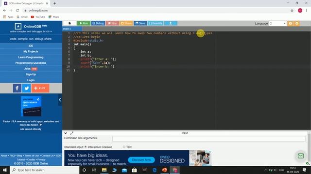 swapping with 2 integers | Online GDB Compiler смотреть онлайн