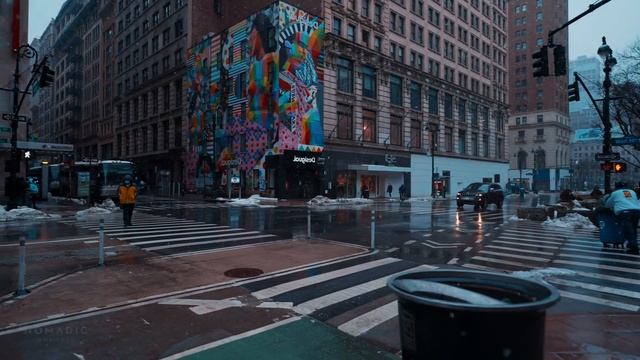 Снегопад на Таймс-сквер / Нью-Йорк / Прогулка по Нью-Йорку зимой в снегу / смотреть онлайн