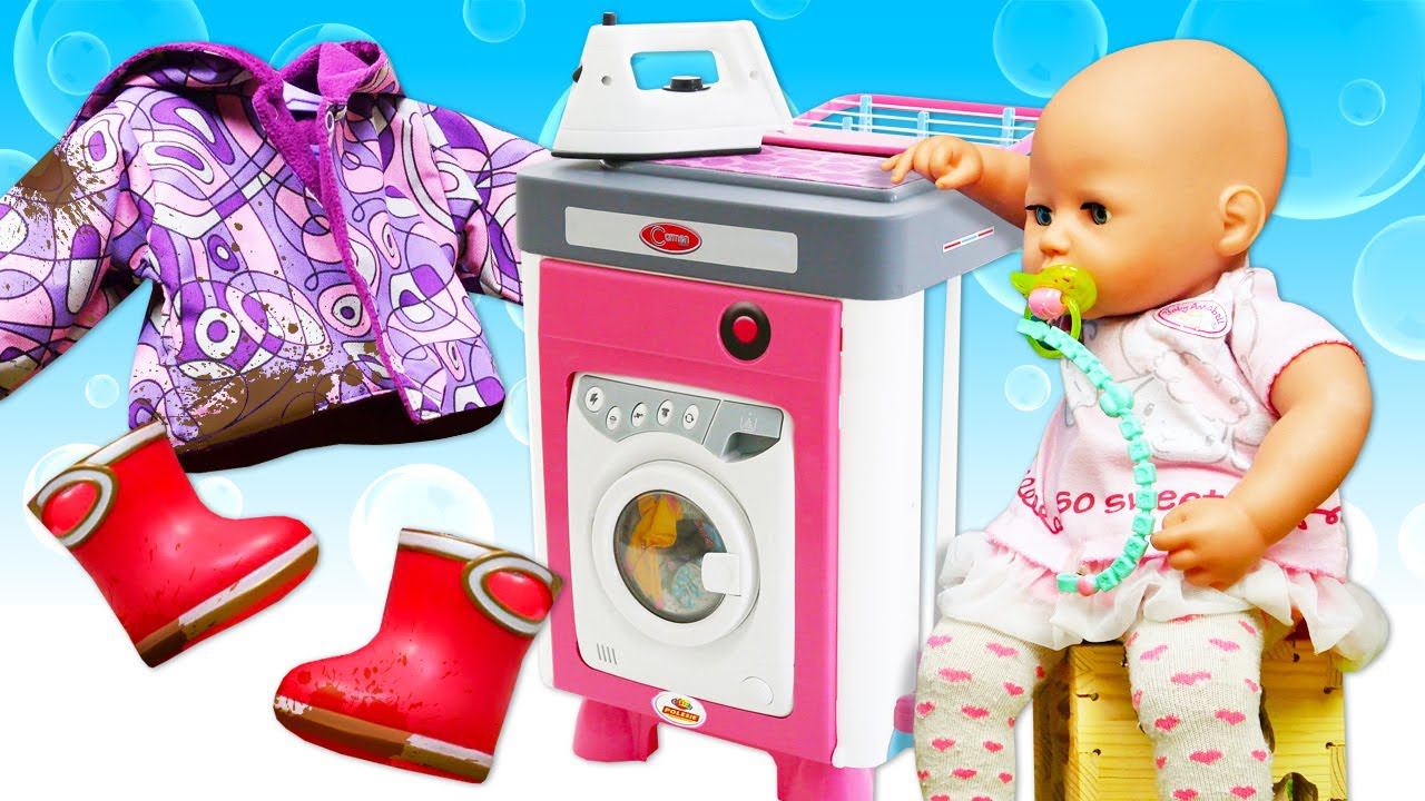 Детские мультики - Стираем одежду для куклы Беби Анабель! - Весёлые игры дочки матери с Baby Doll смотреть онлайн