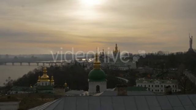 Kiev-Pechersk Lavra View Through Branches Ukraine Sun Shines Through Clouds Dnepr Paton Bridge смотреть онлайн
