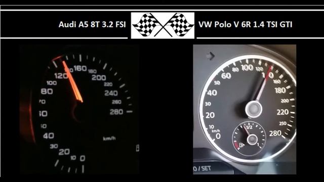 Audi A5 8T 3.2 FSI VS. VW Polo V 6R 1.4 TSI GTI - Acceleration 0-100km/h смотреть онлайн