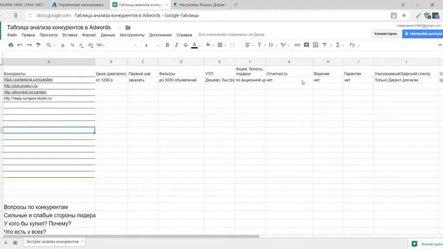 Анализ конкурентов в Google Adwords смотреть онлайн