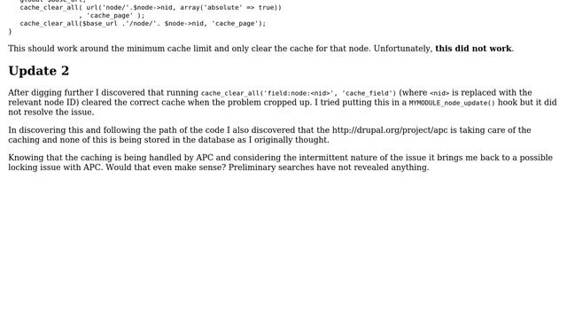Drupal: Node's cache isn't automatically cleared on update (intermittent problem) (2 Solutions!!) смотреть онлайн