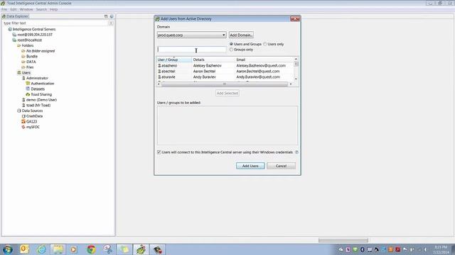 How to connect to Active Directory users in Toad Intelligence Central смотреть онлайн