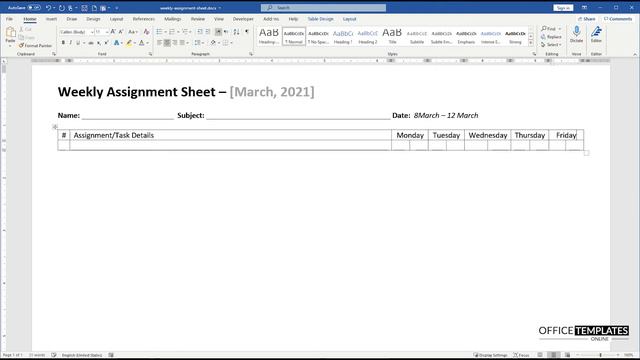 How To Create Weekly Assignment Planner & Tracker Sheet In MS Word
