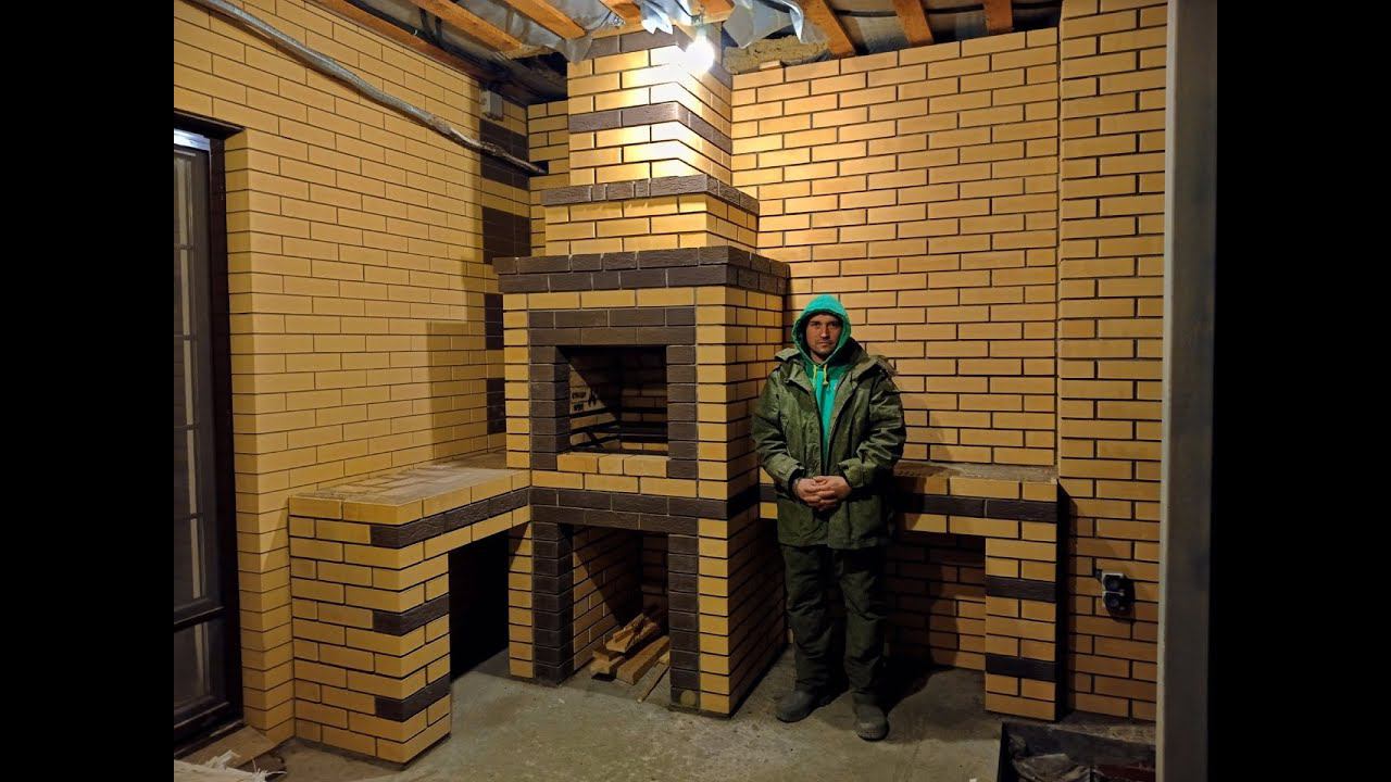 Мангал из кирпича с топкой 50 на 50см и двумя столами, подробная сборка. смотреть онлайн