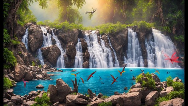 ASMR nature sounds near the waterfall, forest, birds, tropic forest. HQ-Audio part-6 realistic sound