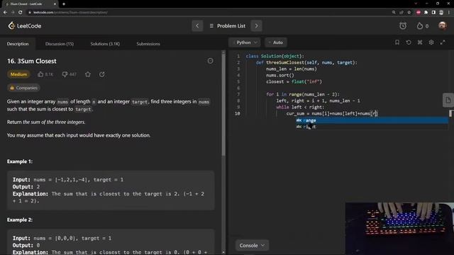 ASMR Leetcode: #16 3Sum Closest Python Solution смотреть онлайн