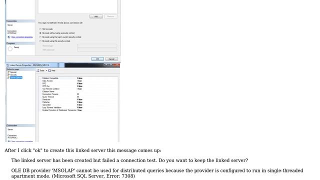 Databases: OLAP linked server fails connection test смотреть онлайн