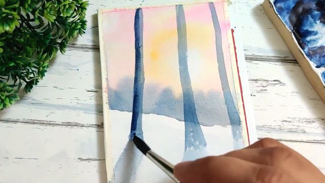 Painting Watercolor Winter Sunset in 10 mins - Beginner Friendly Watercolor Postcard смотреть онлайн