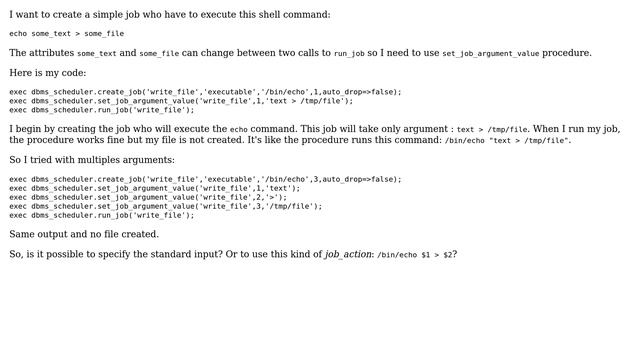 Databases: Create a job from dbms_scheduler with stream redirection? смотреть онлайн