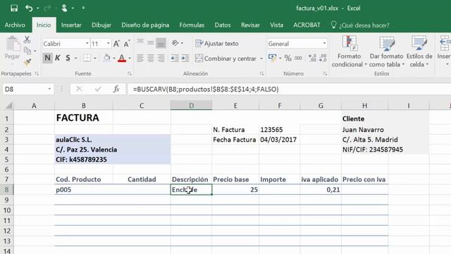 Excel 2016 avanzado. 1. La función BUSCARV en una factura. смотреть онлайн